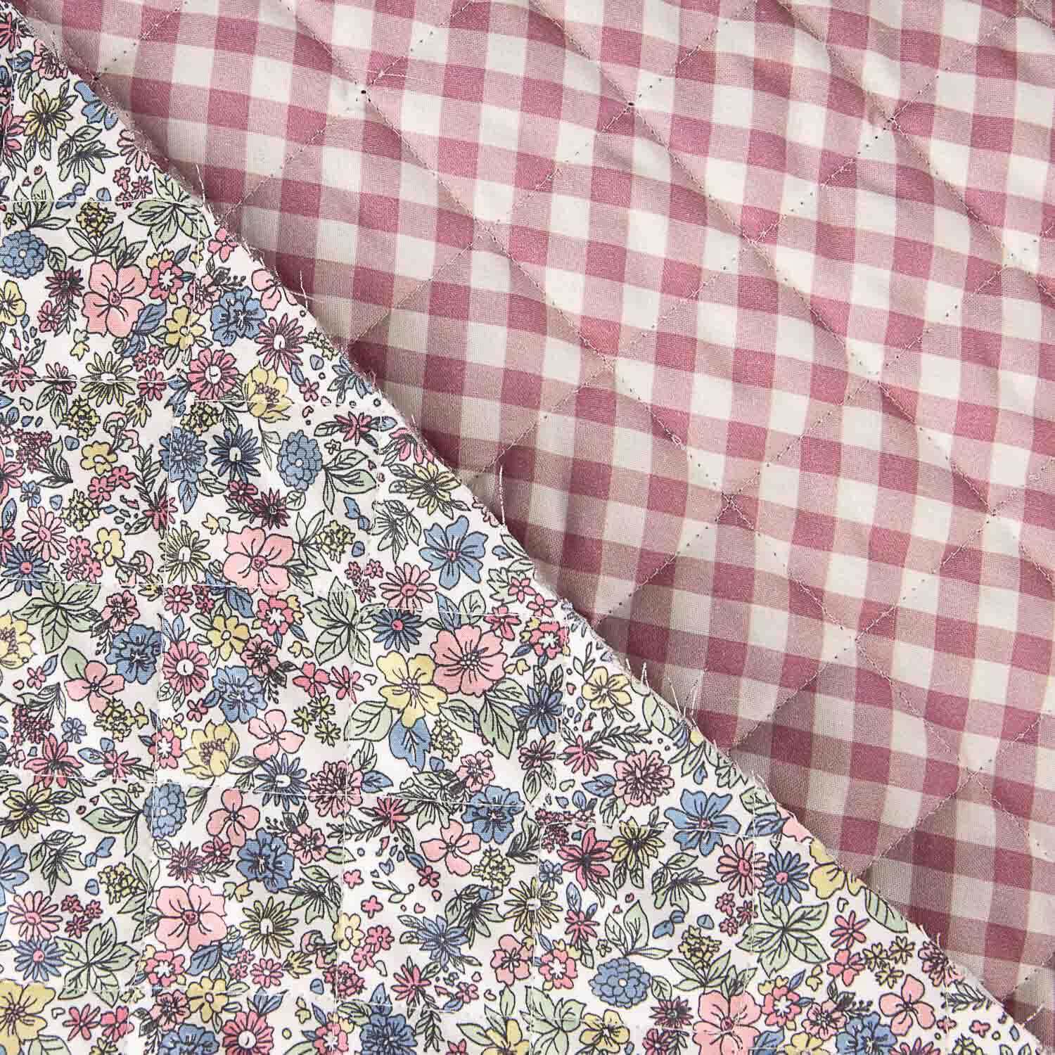 Padded Pink and Multicoloured Gingham Poplin - Ribes y Casals