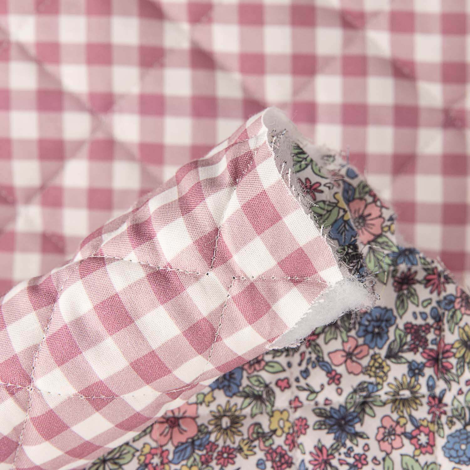 Padded Pink and Multicoloured Gingham Poplin - Ribes y Casals