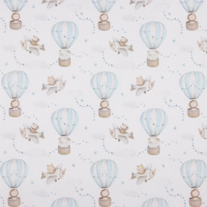 Blue Balloons and Aeroplanes Printed Percale - Ribes y Casals