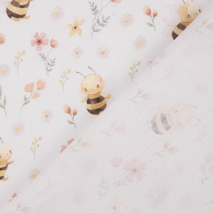 Percale printed with a pattern of bees and flowers - Ribes y Casals