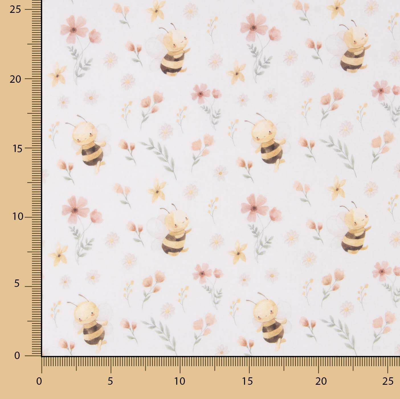 Percale printed with a pattern of bees and flowers - Ribes y Casals