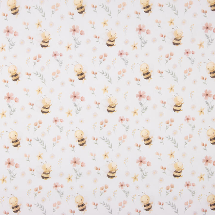 Percale printed with a pattern of bees and flowers - Ribes y Casals