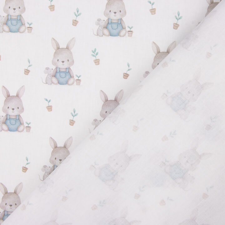 Blue Bunny-Printed Percale - Ribes y Casals