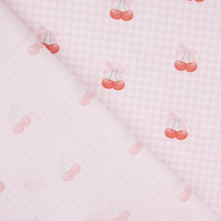 Pink Gingham Cherry Print Percale - Ribes y Casals