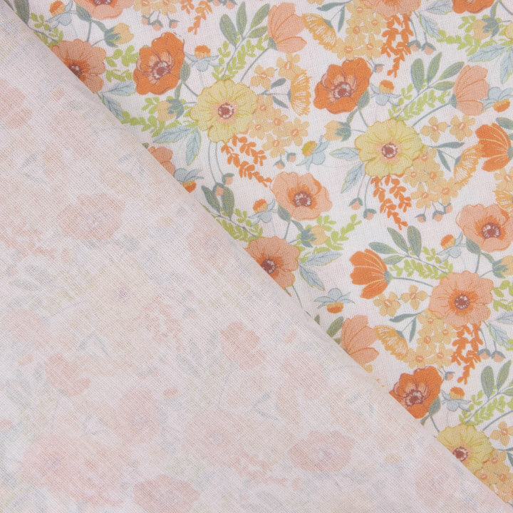 Orange Watercolour Floral Print Percale - Ribes y Casals