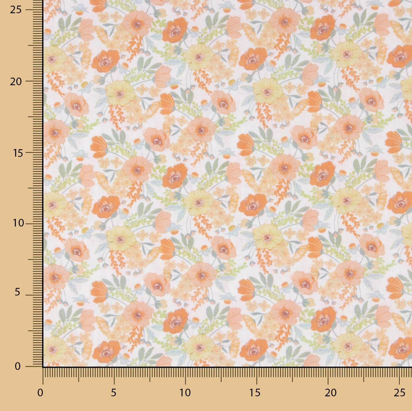 Orange Watercolour Floral Print Percale - Ribes y Casals