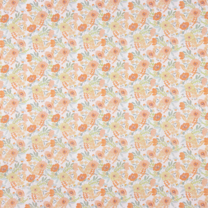 Orange Watercolour Floral Print Percale - Ribes y Casals