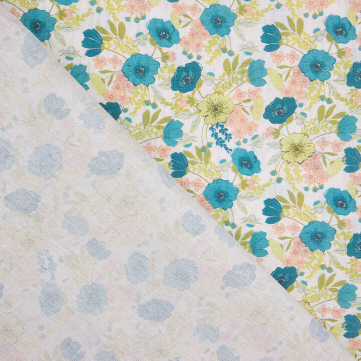 Turquoise Floral Printed Percale - Ribes y Casals