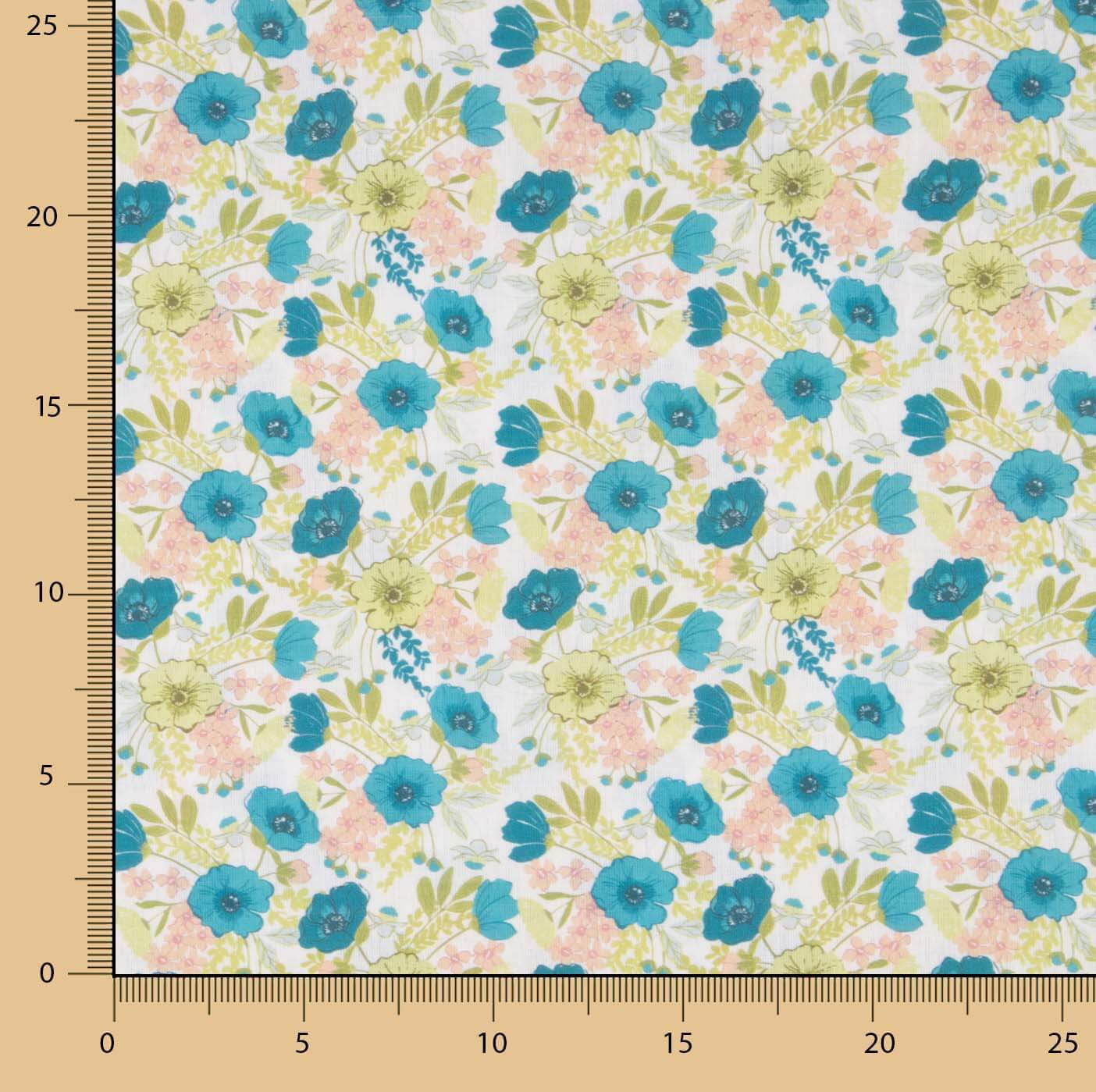 Turquoise Floral Printed Percale - Ribes y Casals