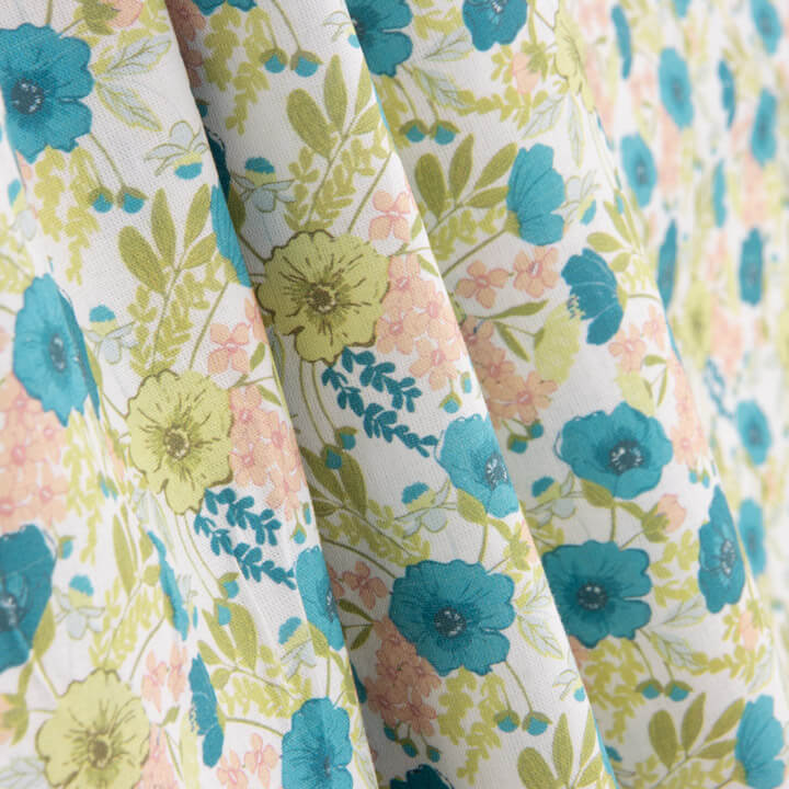 Turquoise Floral Printed Percale - Ribes y Casals
