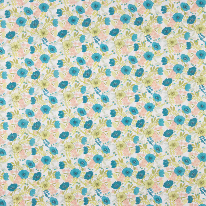 Turquoise Floral Printed Percale - Ribes y Casals