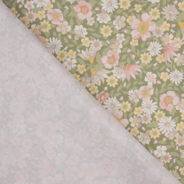 Green Floral Meadow Print Percale - Ribes y Casals