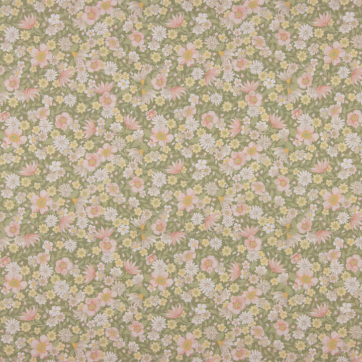 Green Floral Meadow Print Percale - Ribes y Casals