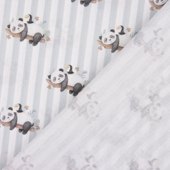 Grey Stripes and Pandas Printed Percale - Ribes y Casals