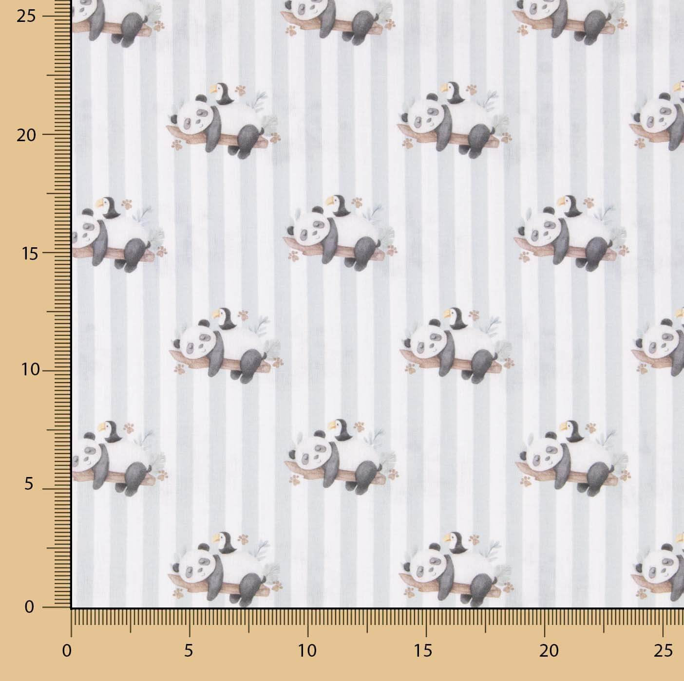 Grey Stripes and Pandas Printed Percale - Ribes y Casals