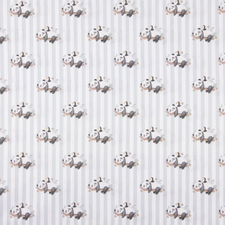 Grey Stripes and Pandas Printed Percale - Ribes y Casals
