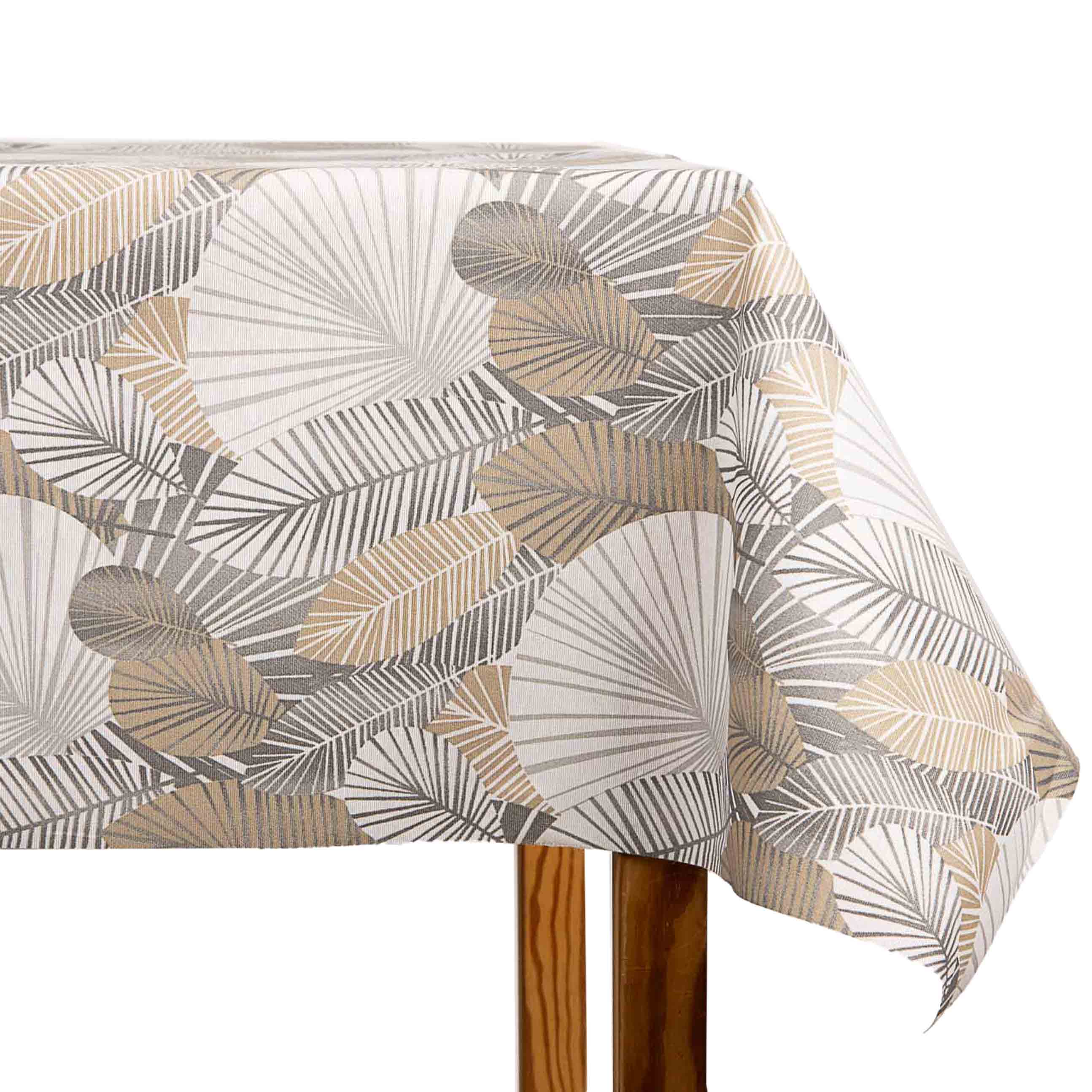 Resin-coated tablecloth with geometric leaves in beige and grey - Ribes y Casals