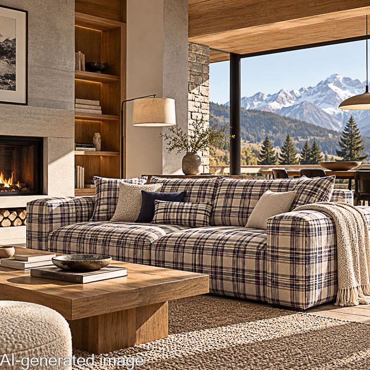 Balmoral Blue Cotton Canvas with Checks - Ribes y Casals