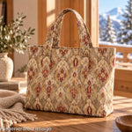Oriental Print Linen Fabric Cotton Canvas, Taupe - Ribes y Casals