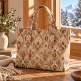 Oriental Print Linen Fabric Cotton Canvas, Taupe - Ribes y Casals