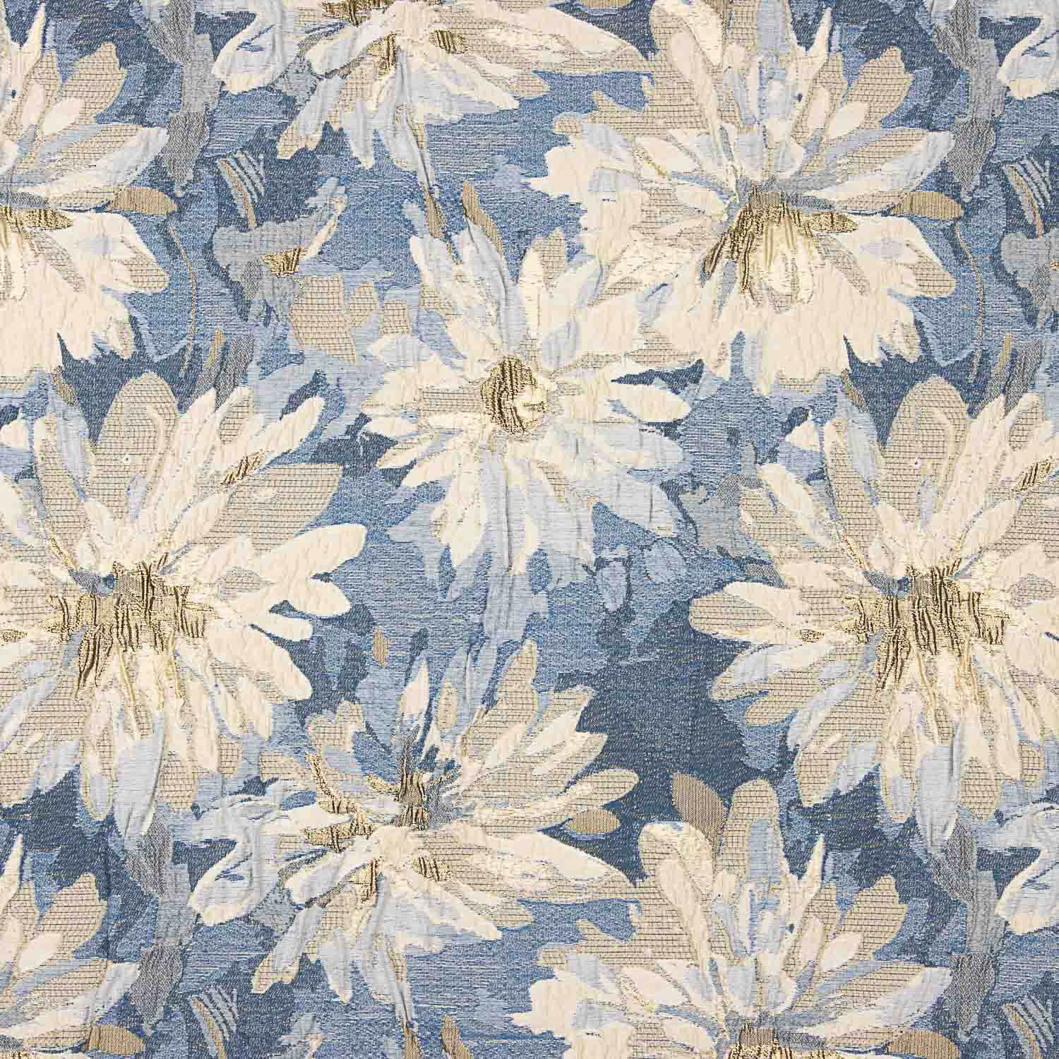 Blue and Gold Floral Brocade Daisies - Ribes y Casals