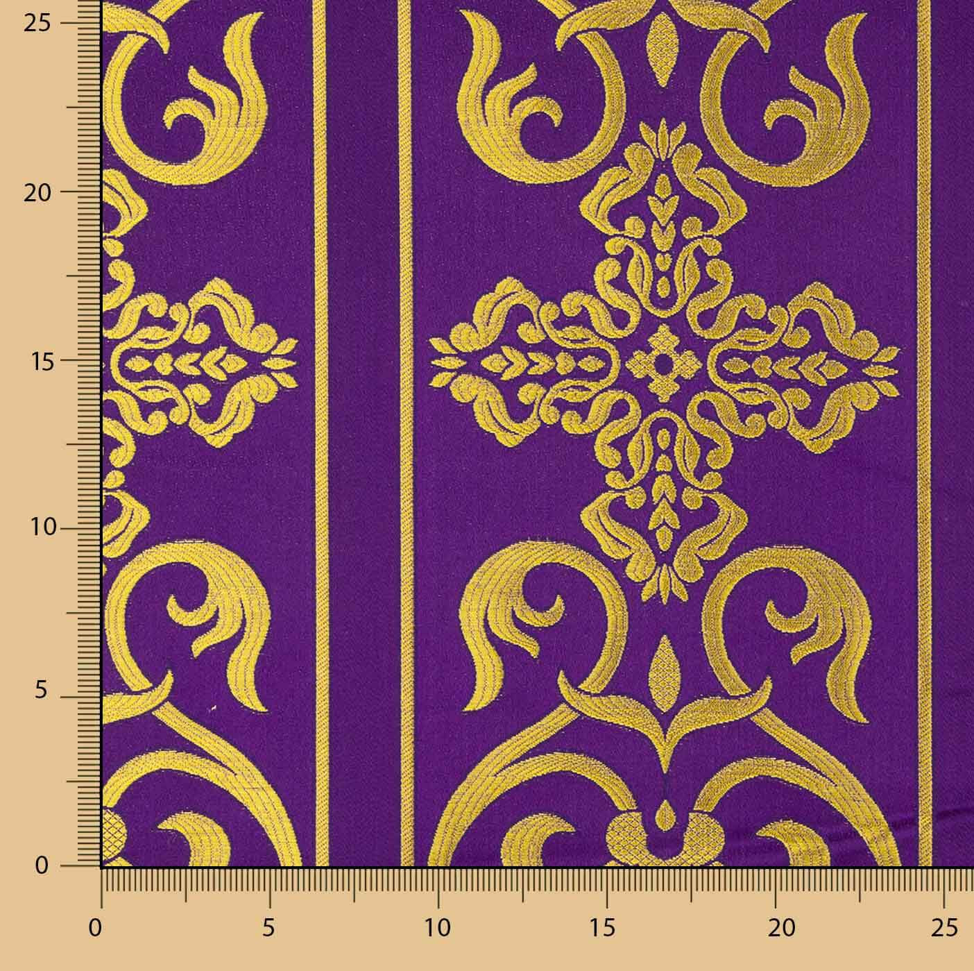 Liturgical Brocade Baroque Cross Purple Gold - Ribes y Casals