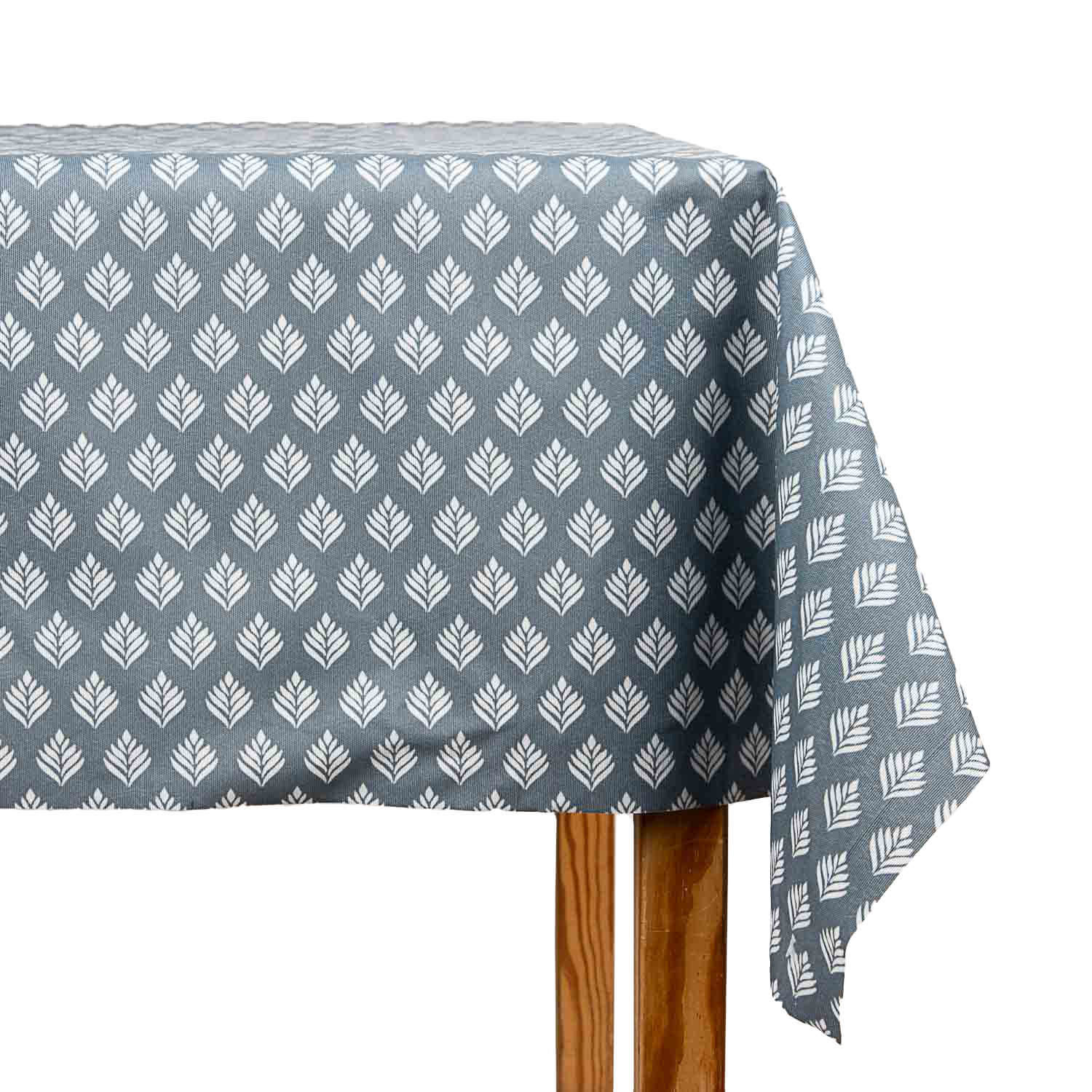Leaf Blue Grey Stain-Resistant Resin-Coated Tablecloth - Ribes y Casals
