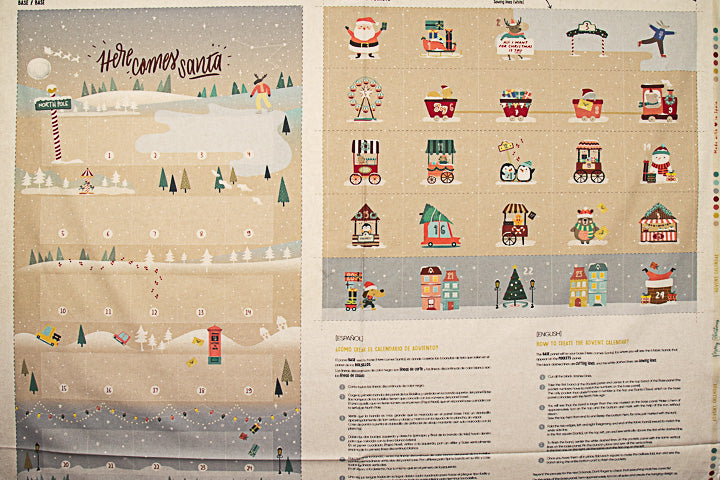 Children's Cotton Advent Calendar Panel: Santa's Adventure – DIY - Ribes y Casals