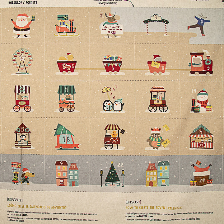 Children's Cotton Advent Calendar Panel: Santa's Adventure – DIY - Ribes y Casals