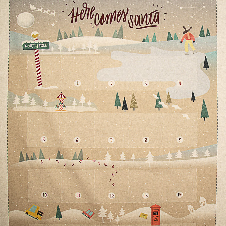 Children's Cotton Advent Calendar Panel: Santa's Adventure – DIY - Ribes y Casals