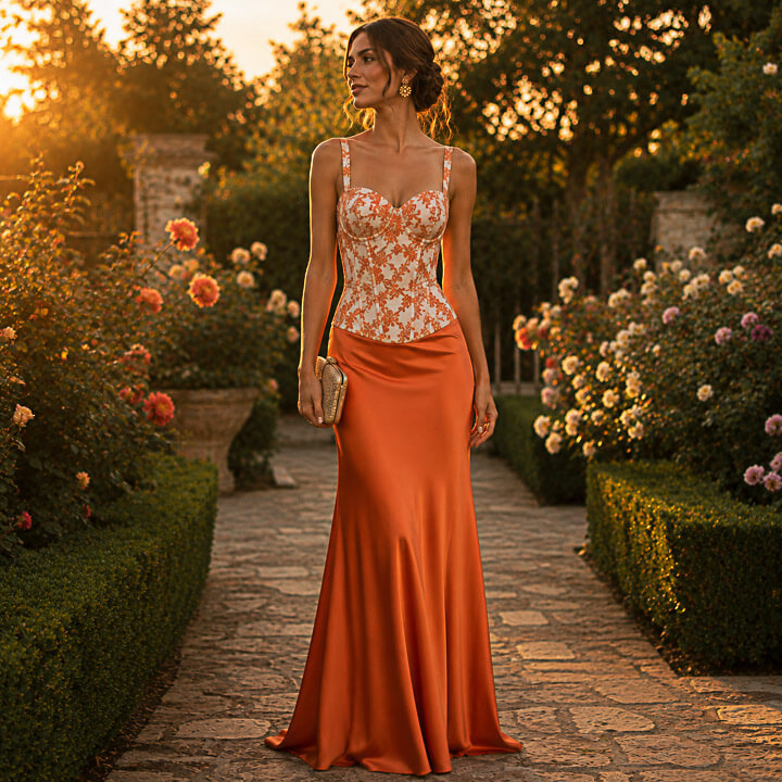Imperial Coral Sunset Brocade - Ribes y Casals