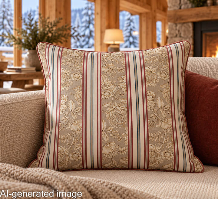 Versailles Garden Cotton Canvas with Beige and Maroon Stripes - Ribes y Casals