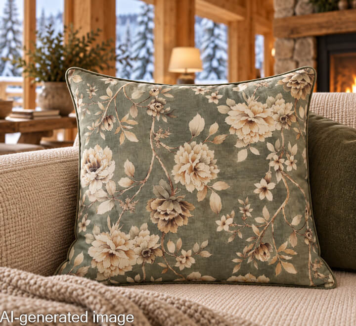 Olive Green ‘Linen Fabric’ Romantic Garden Cotton Canvas - Ribes y Casals