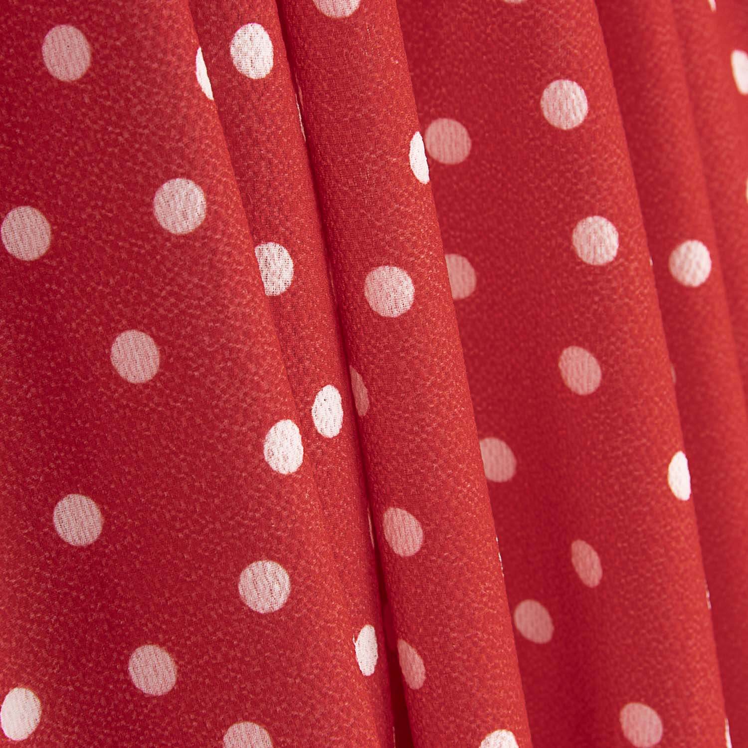 White Polka Dot Print on Red Crepe - Ribes y Casals