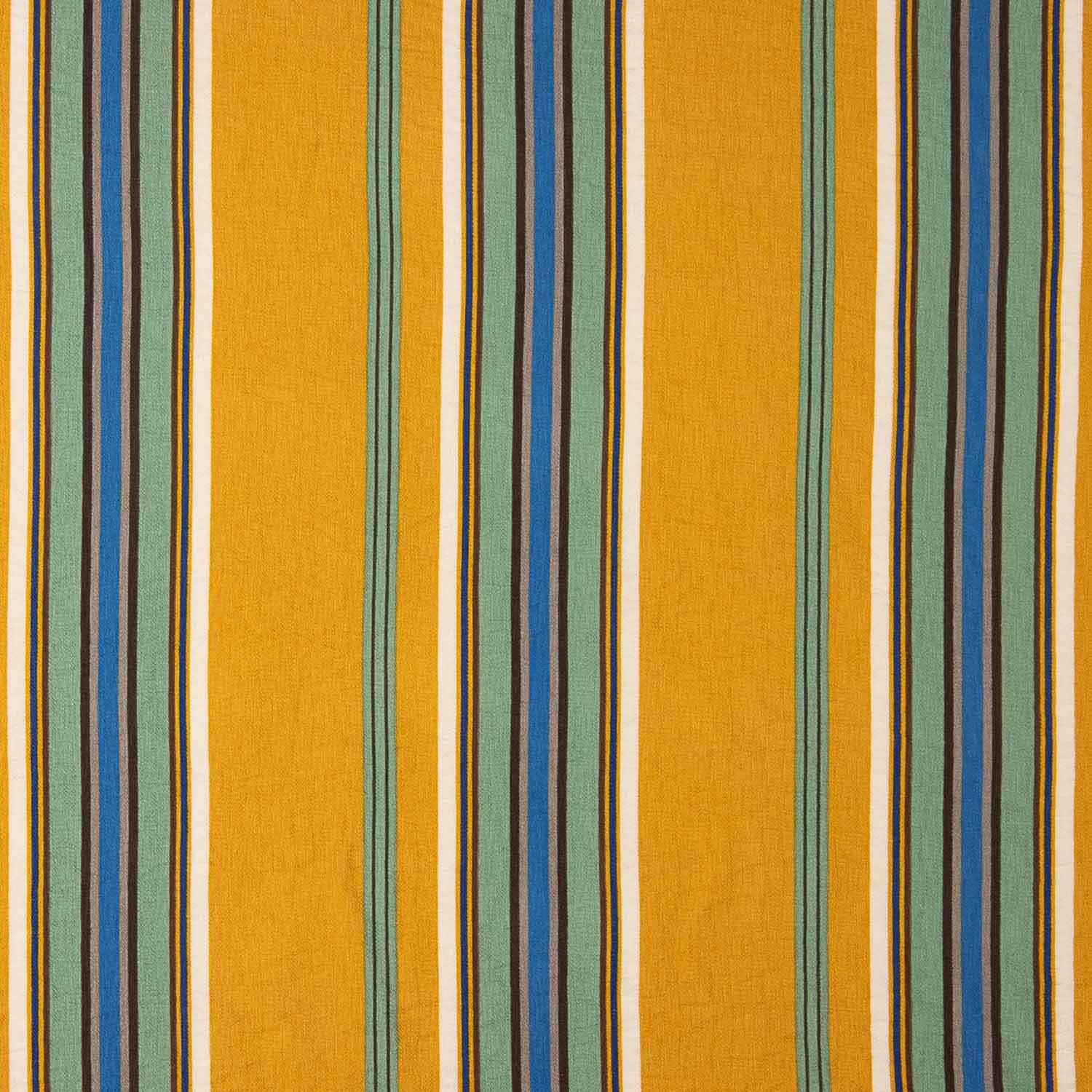 Mustard and Blue Stripes on a Crepe Viscose Fabric - Ribes y Casals