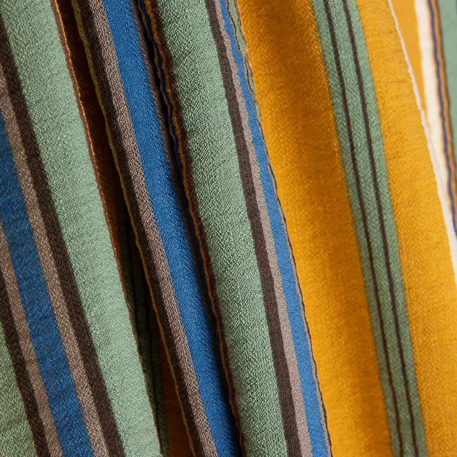 Mustard and Blue Stripes on a Crepe Viscose Fabric - Ribes y Casals