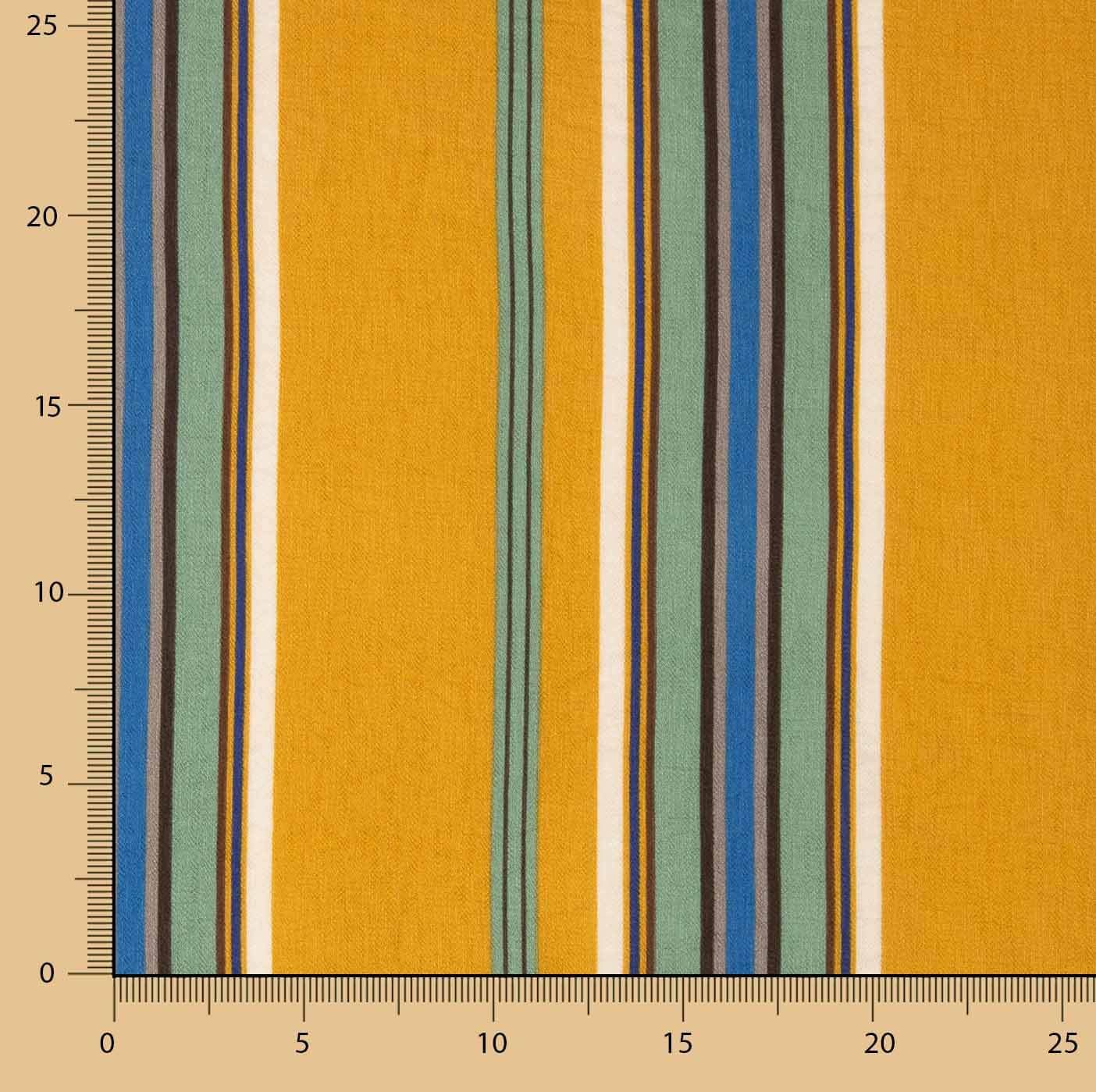Mustard and Blue Stripes on a Crepe Viscose Fabric - Ribes y Casals