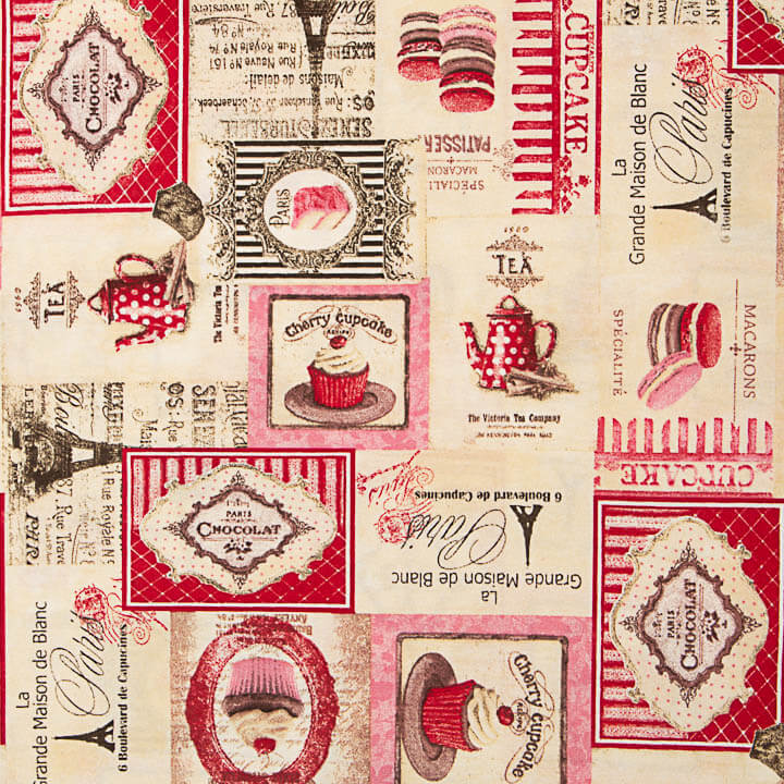 Vintage Paris Cupcakes and Macarons Printed Cotton Canvas - Ribes y Casals