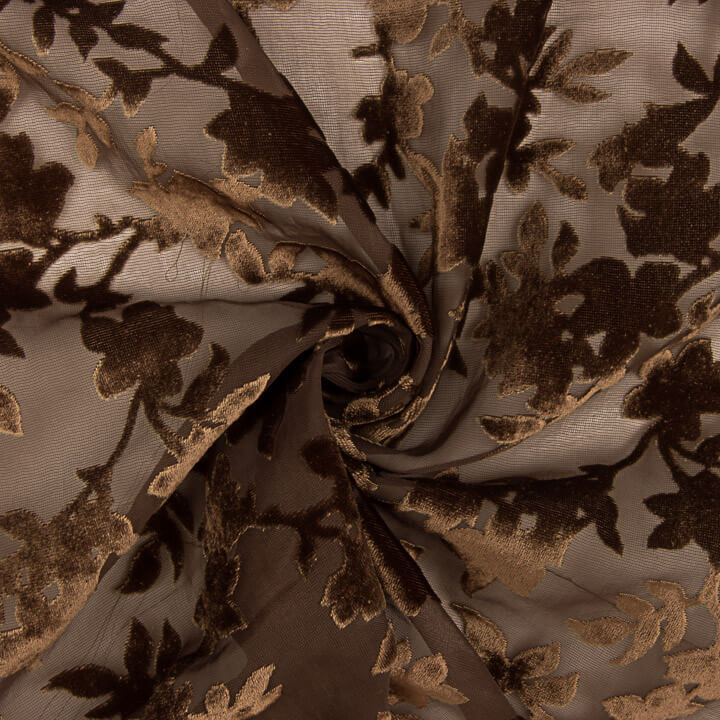 Brown-toned Floral Devoré Openwork on Chiffon - Ribes y Casals