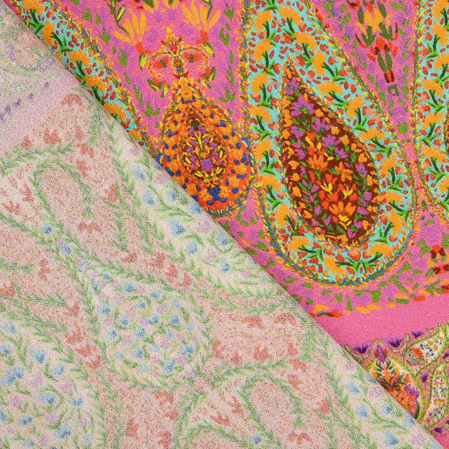 Fuchsia Boho Paisley Print Viscose Crepe - Ribes y Casals