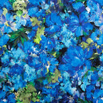 Ocean Blue Floral Print Viscose Satin - Ribes y Casals