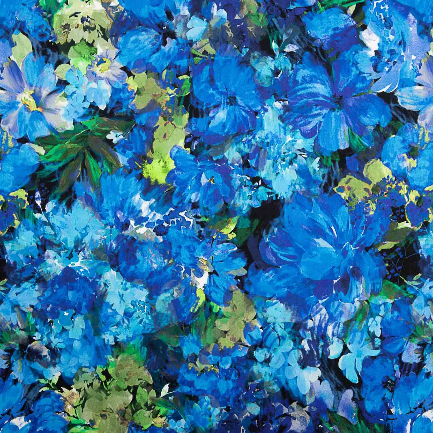 Ocean Blue Floral Print Viscose Satin - Ribes y Casals