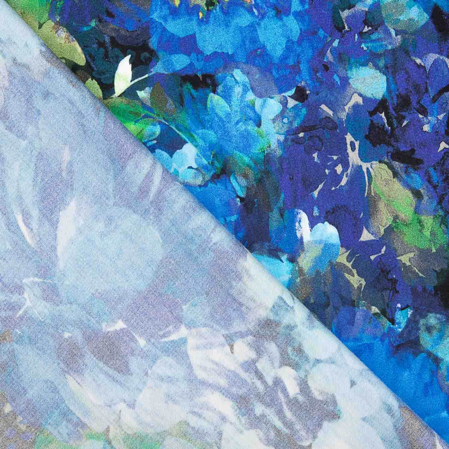 Ocean Blue Floral Print Viscose Satin - Ribes y Casals