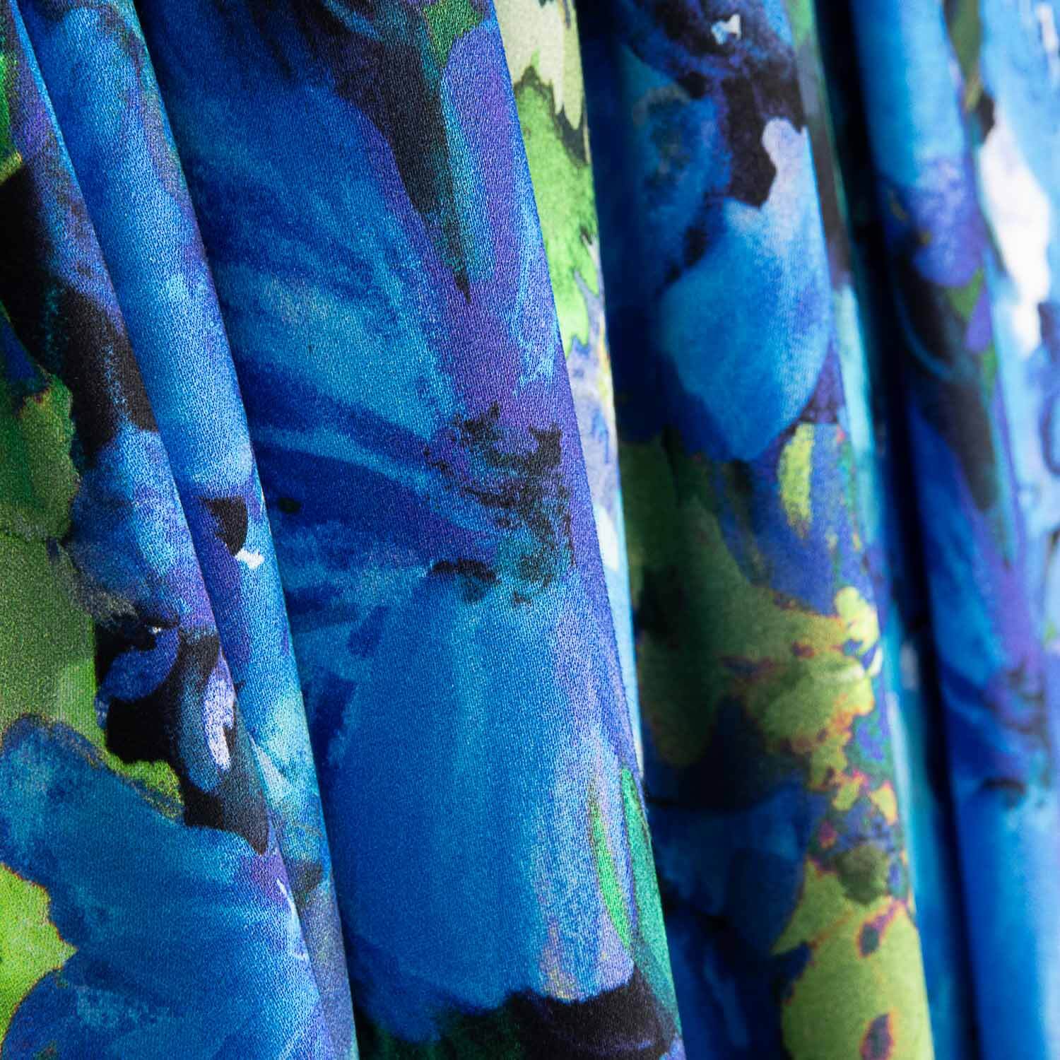 Ocean Blue Floral Print Viscose Satin - Ribes y Casals