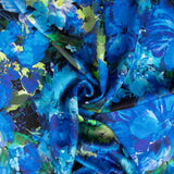 Ocean Blue Floral Print Viscose Satin - Ribes y Casals