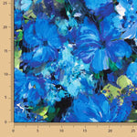 Ocean Blue Floral Print Viscose Satin - Ribes y Casals