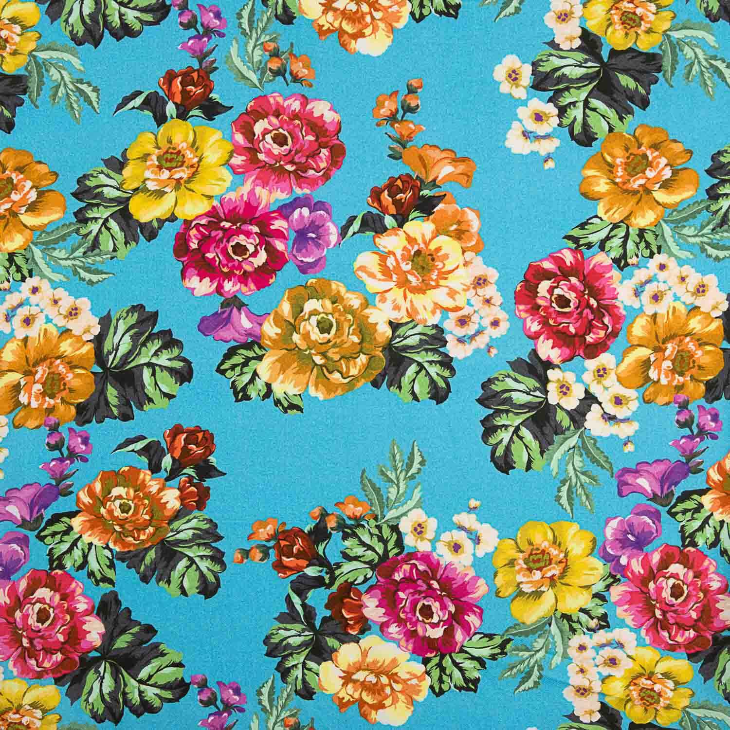 Turquoise Garden Floral Print Viscose - Ribes y Casals