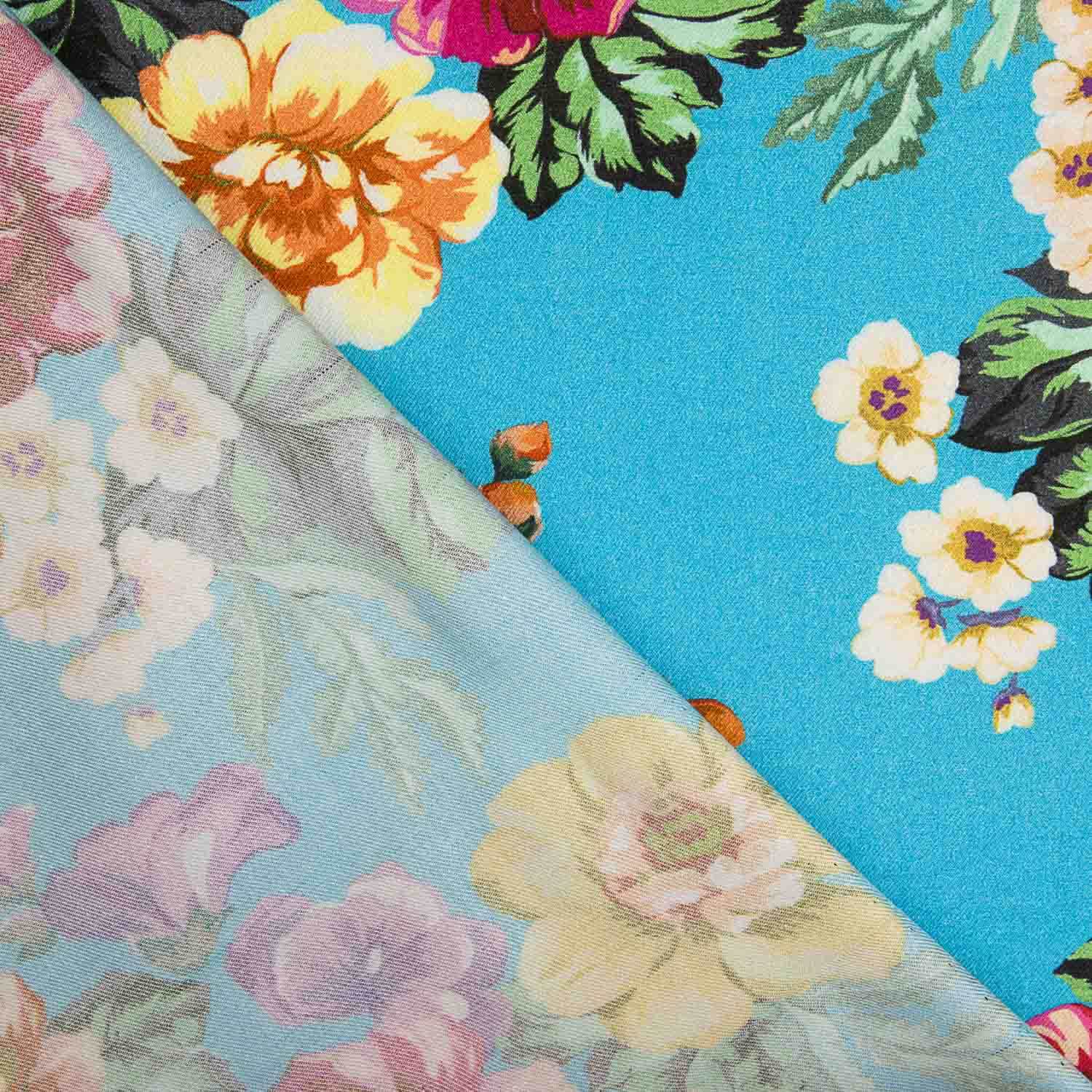 Turquoise Garden Floral Print Viscose - Ribes y Casals