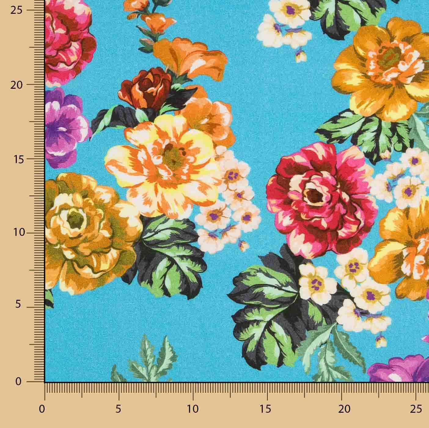 Turquoise Garden Floral Print Viscose - Ribes y Casals