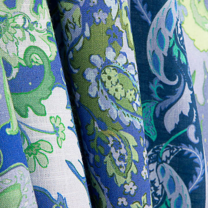 Rustic Printed Cashmere Viscose in Blue and Green - Ribes y Casals